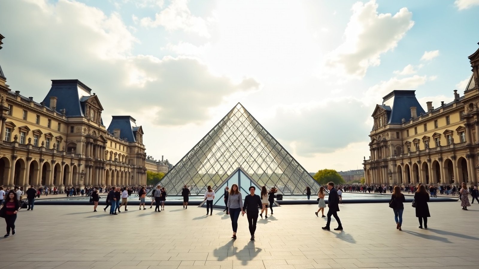Louvre courtyard and pyramid, Day 3 Paris itinerary