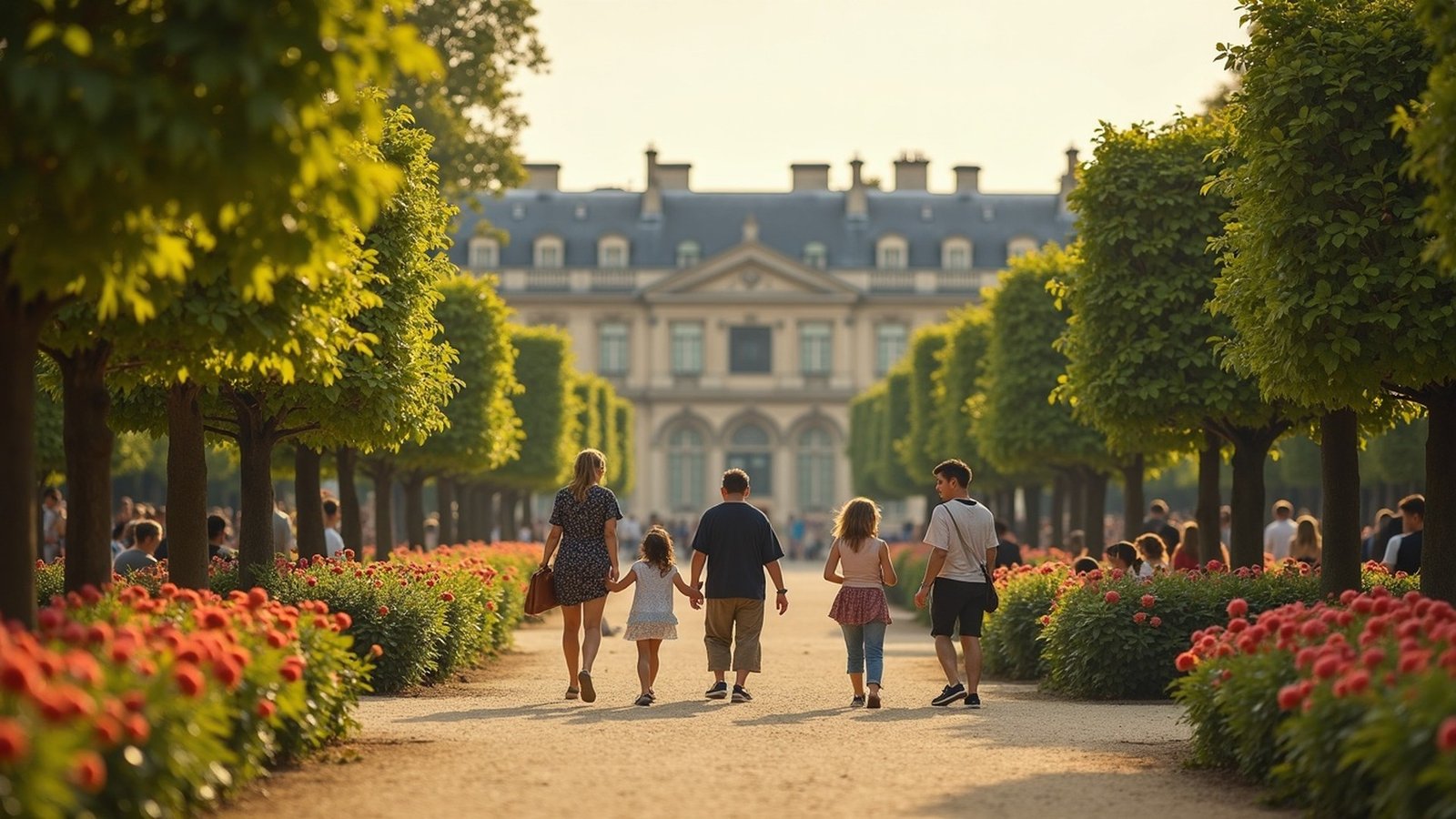 Tuileries Garden with fountains and the Louvre in the background, Paris