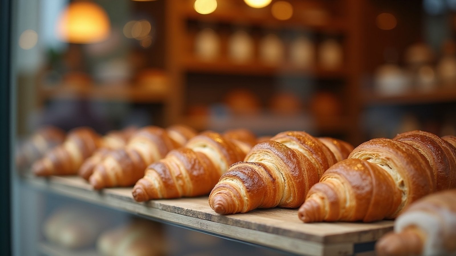 Traditional French boulangerie window display with baguettes and pastries, Paris