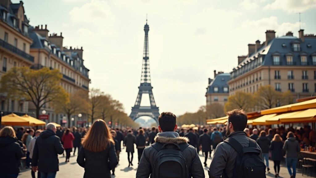 Crowds near the Eiffel Tower, Paris safety guide