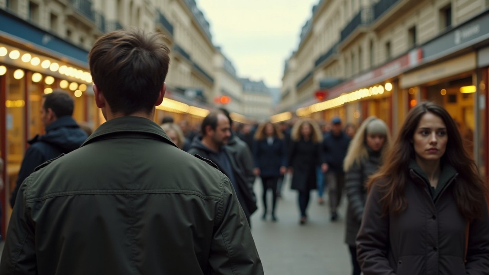 Paris Métro platform at a central station, evening