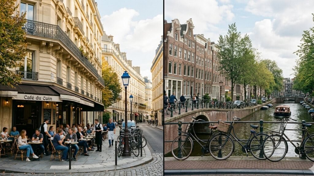 Paris and Amsterdam side-by-side city comparison