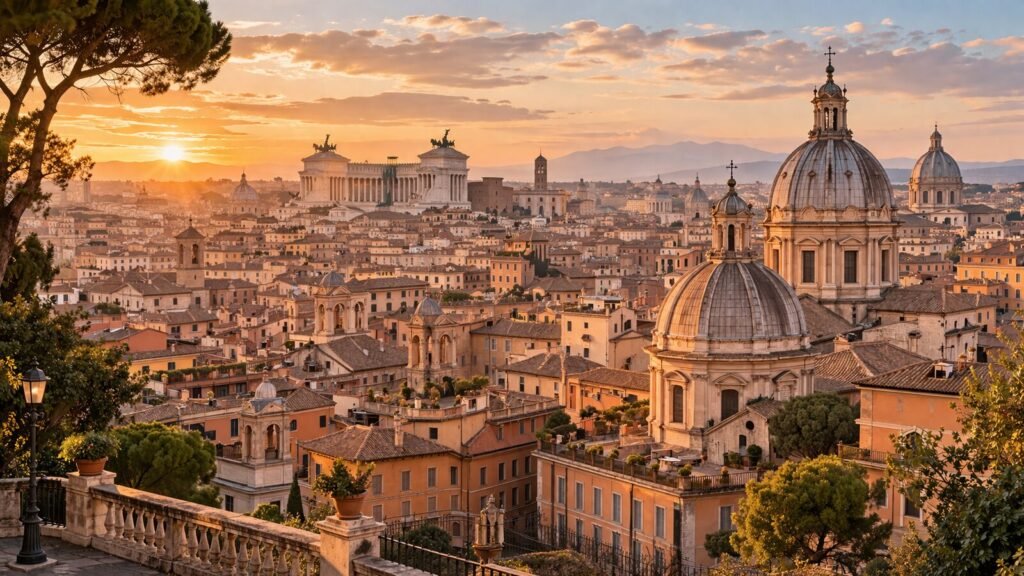 Golden hour skyline over historic Rome for a 3-day itinerary