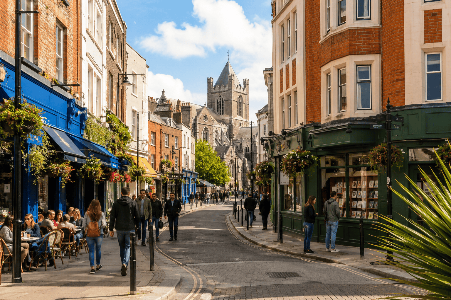 Sunny Dublin street scene for a flexible final itinerary day