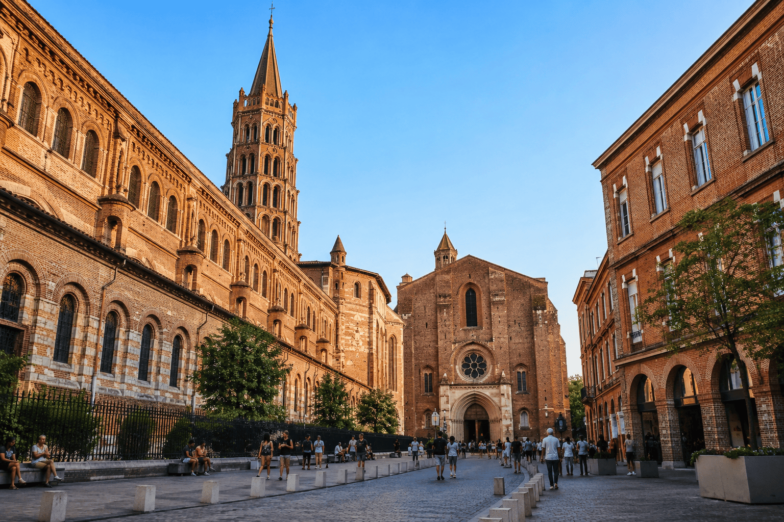Generated image: Historic plaza with vibrant pedestrian life