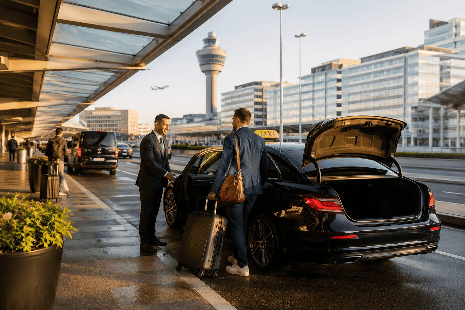 Generated image: Airport curbside pickup on a sunny day