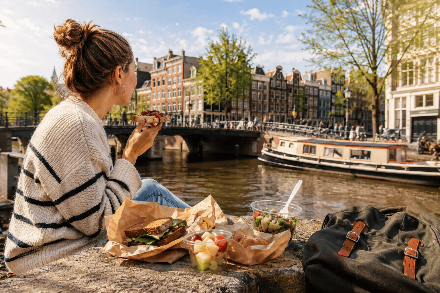 Picnic beside an Amsterdam canal