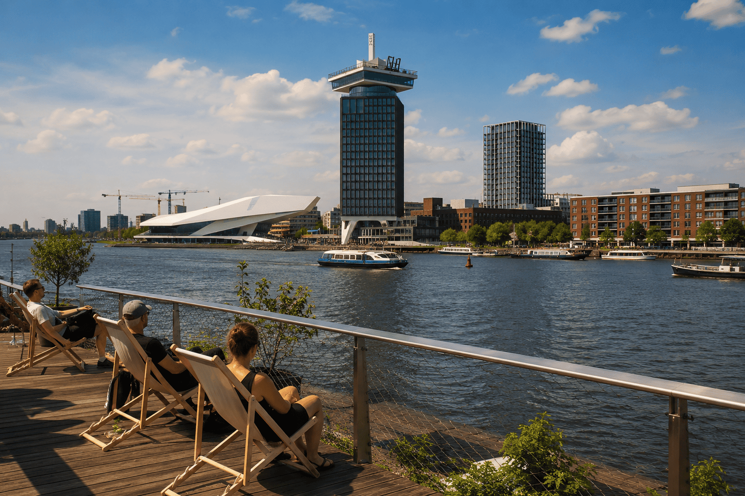 Sunny Amsterdam Noord waterfront for the final day of a 5 days in Amsterdam itinerary