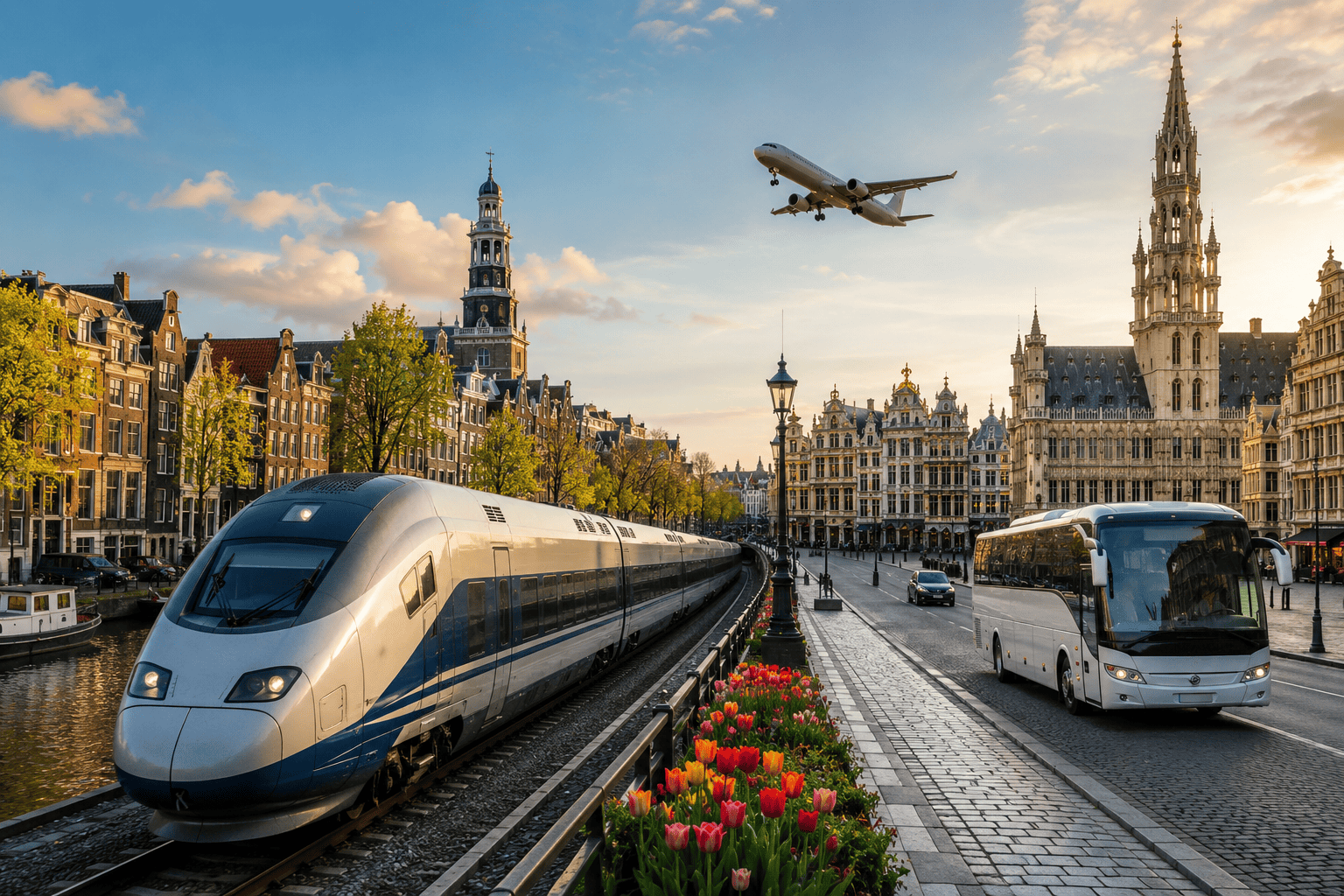 Generated image: European city panorama with modern transport