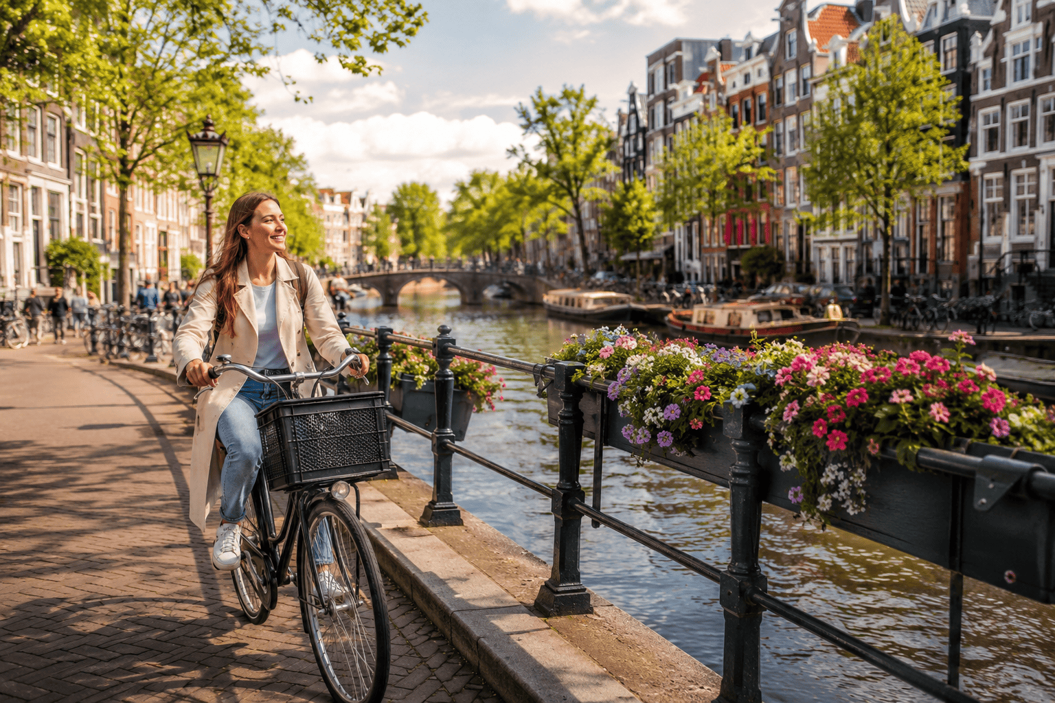 Cycling along an Amsterdam canal
