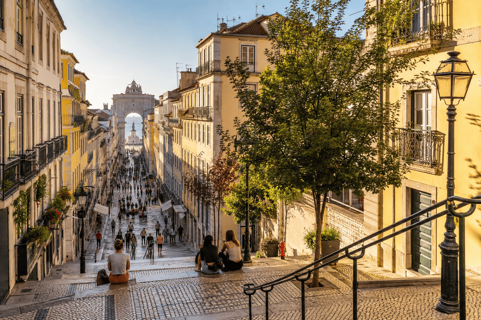Generated image: Sunny European street with terrace views