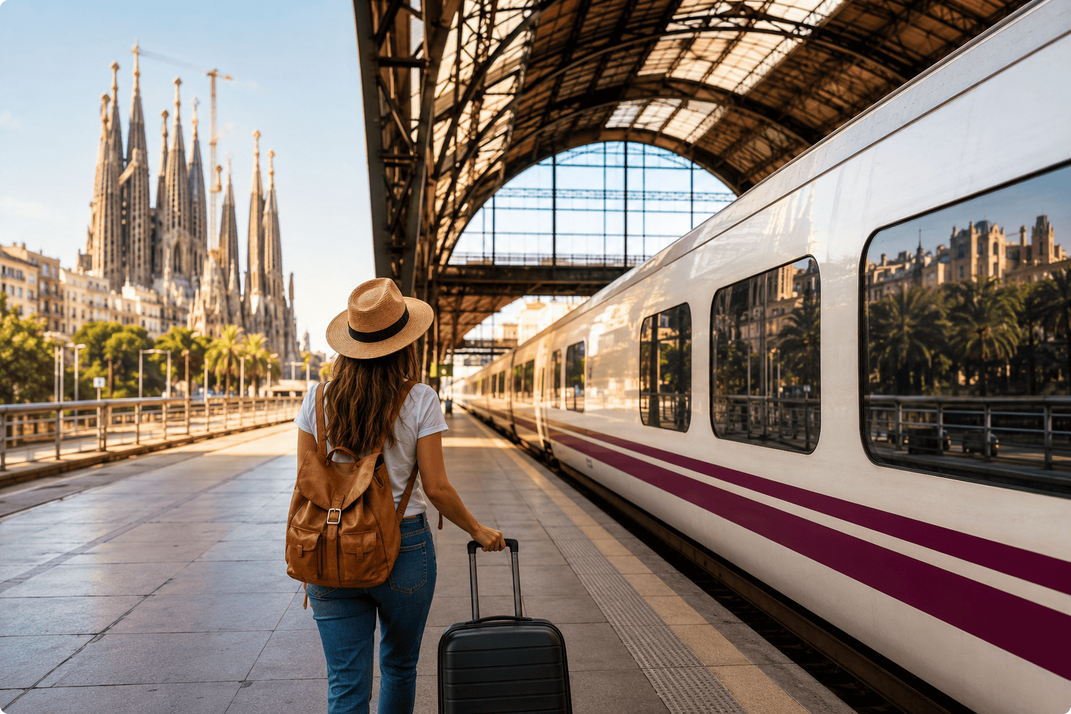 Generated image: Modern train journey in sunny terminal