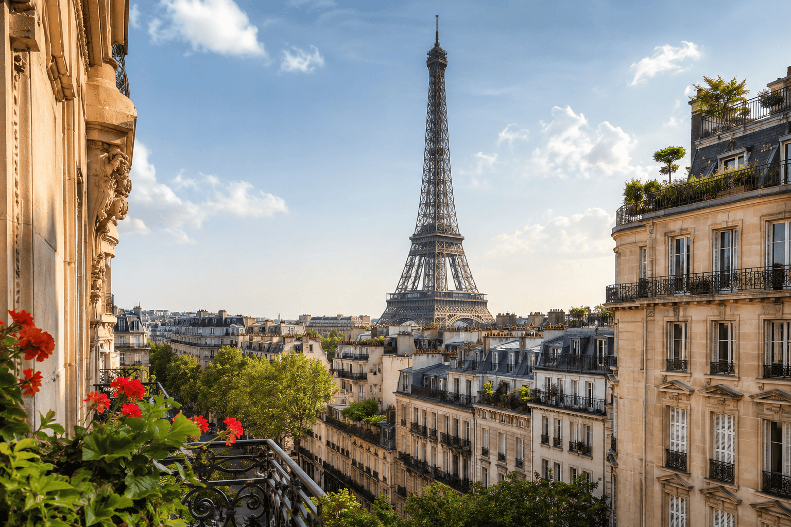 Generated image: Parisian rooftops with Eiffel Tower view