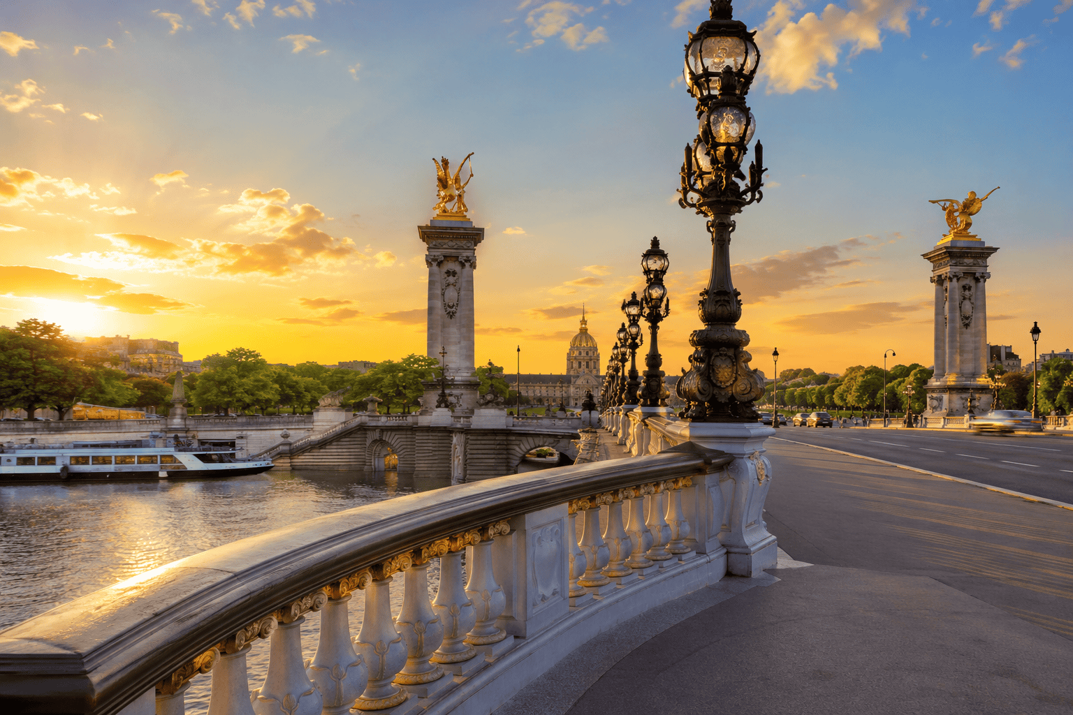 Generated image: Golden hour on a Paris bridge