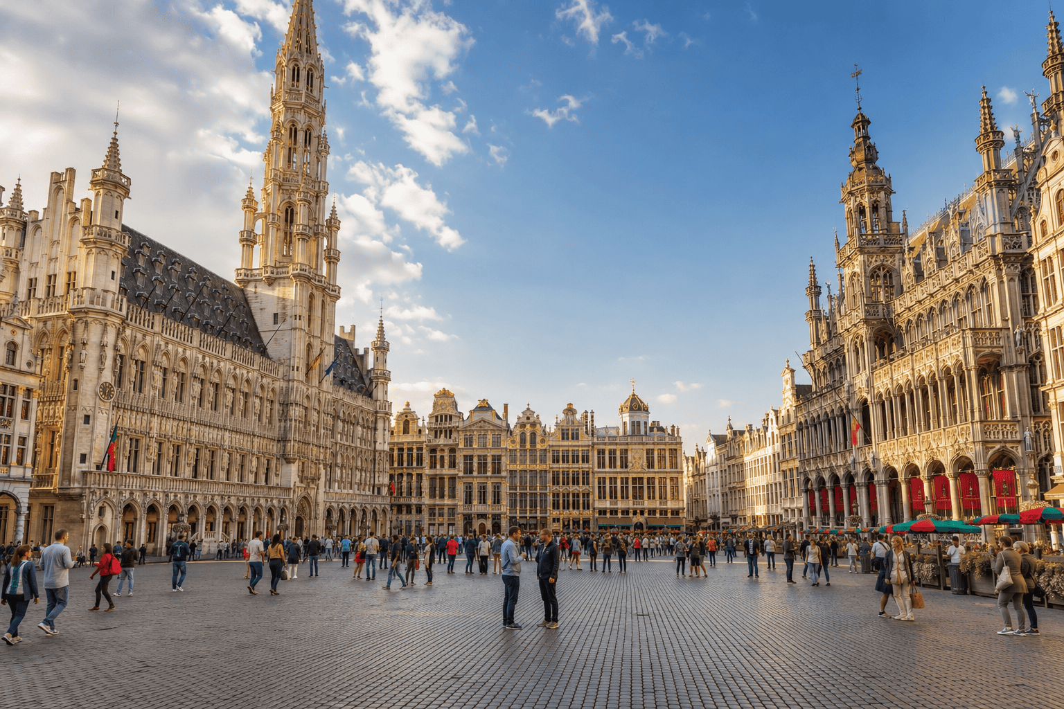 Grand-Place in Brussels surrounded by ornate Gothic guild houses
