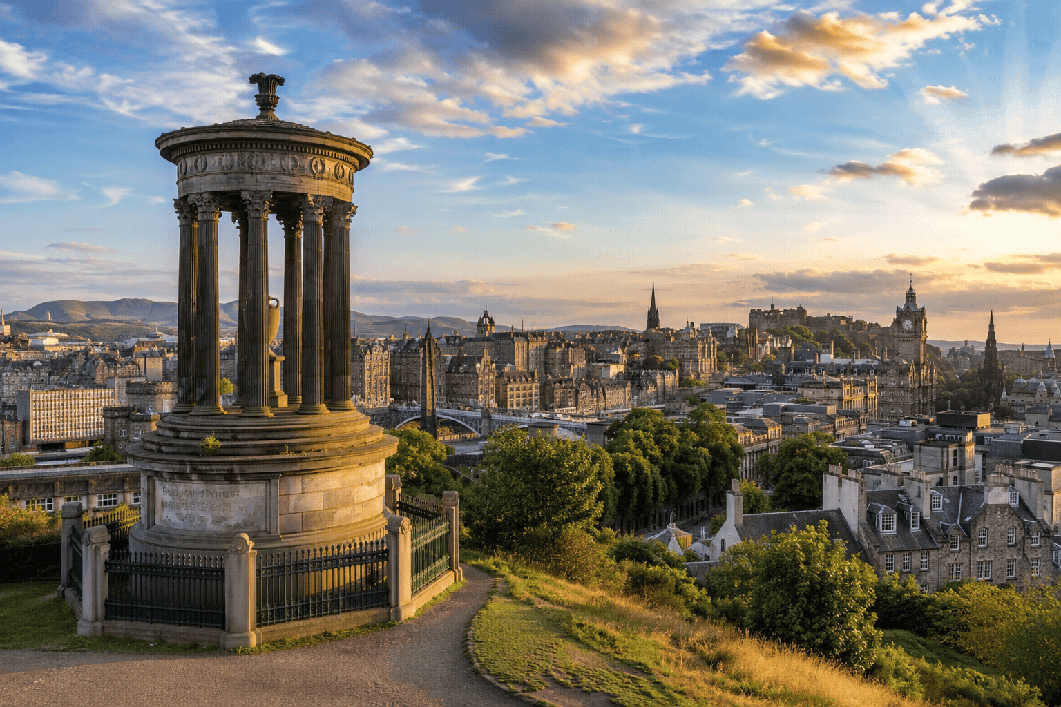 View over Edinburgh at sunset from Calton Hill