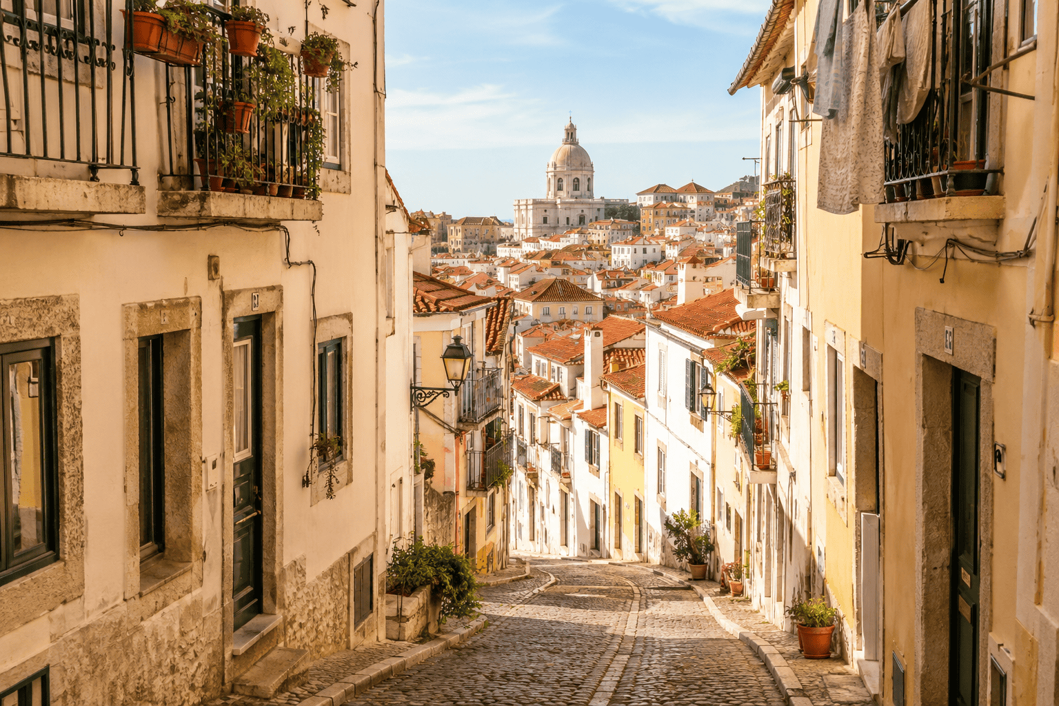 Cobblestone street in Alfama, Lisbon