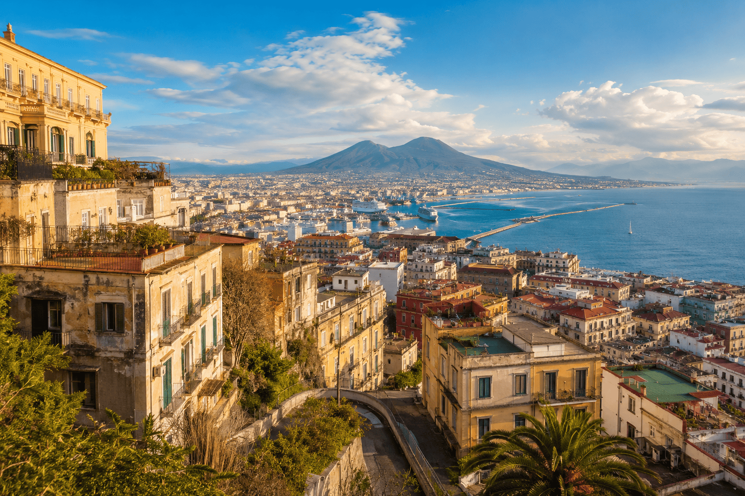 Coastal view of Naples with a volcanic horizon
