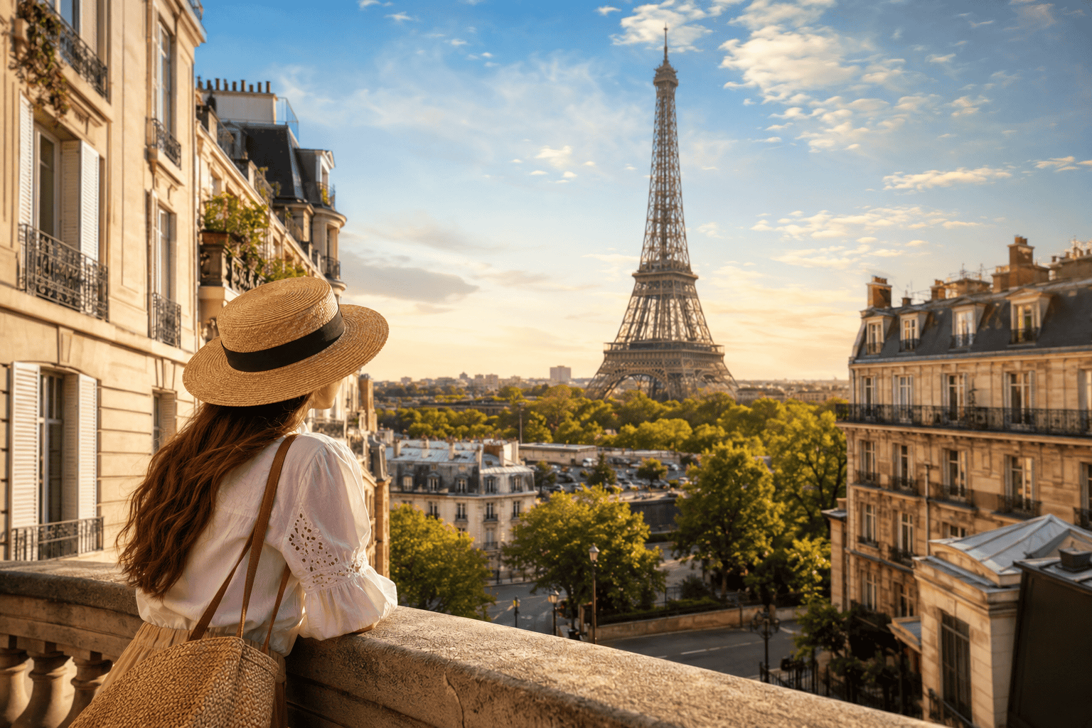 Generated image: Golden hour view of Paris from terrace