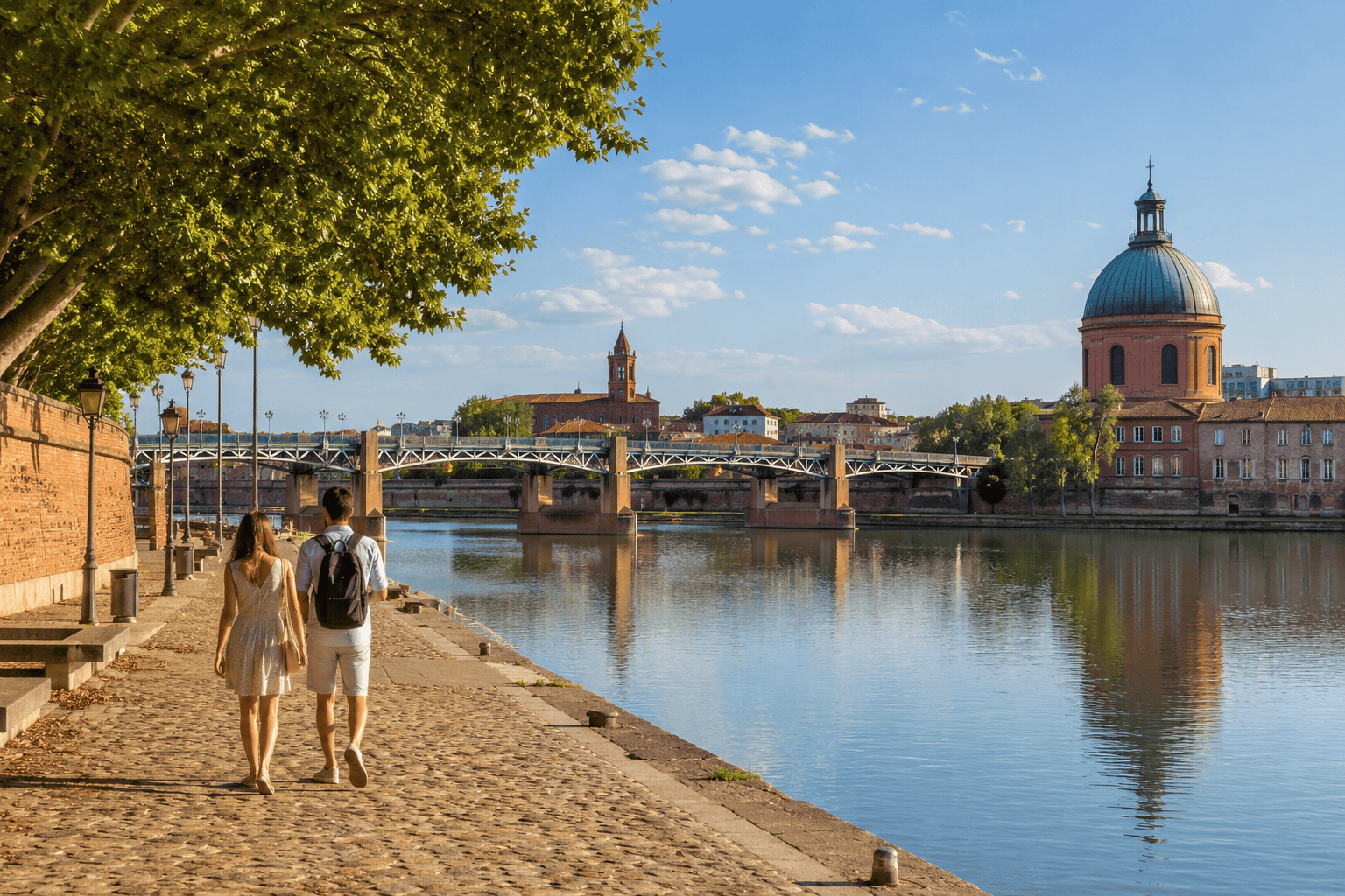 Riverside promenade and historic architecture in Toulouse