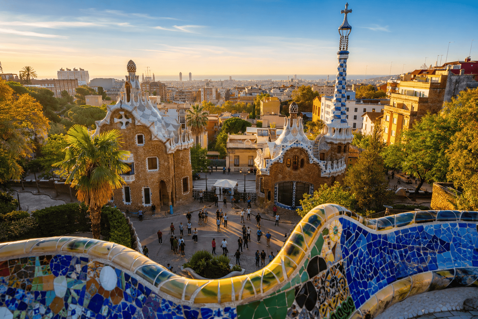 Generated image: Golden hour at Gaudí's terrace in Barcelona