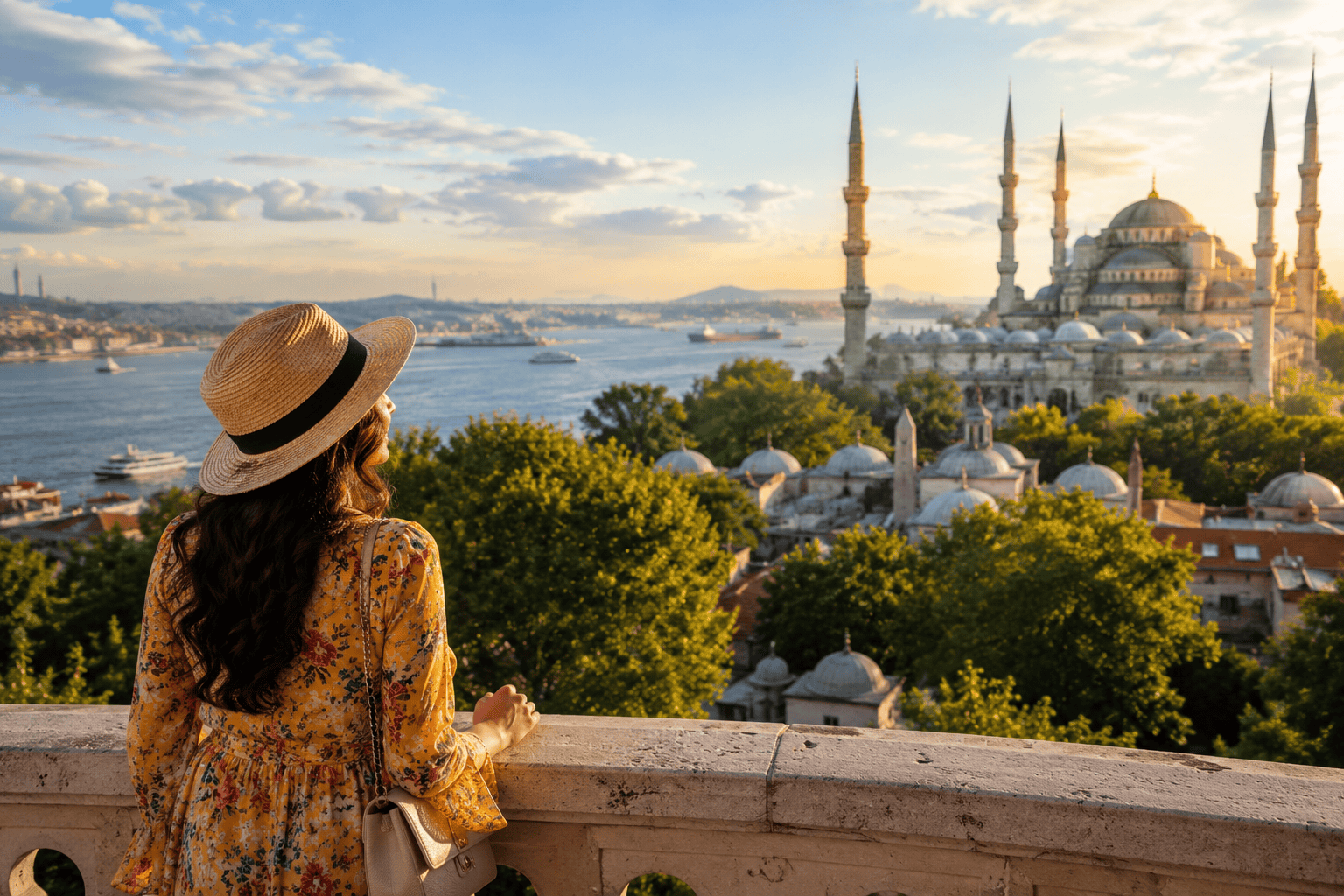Golden hour waterfront view in Istanbul