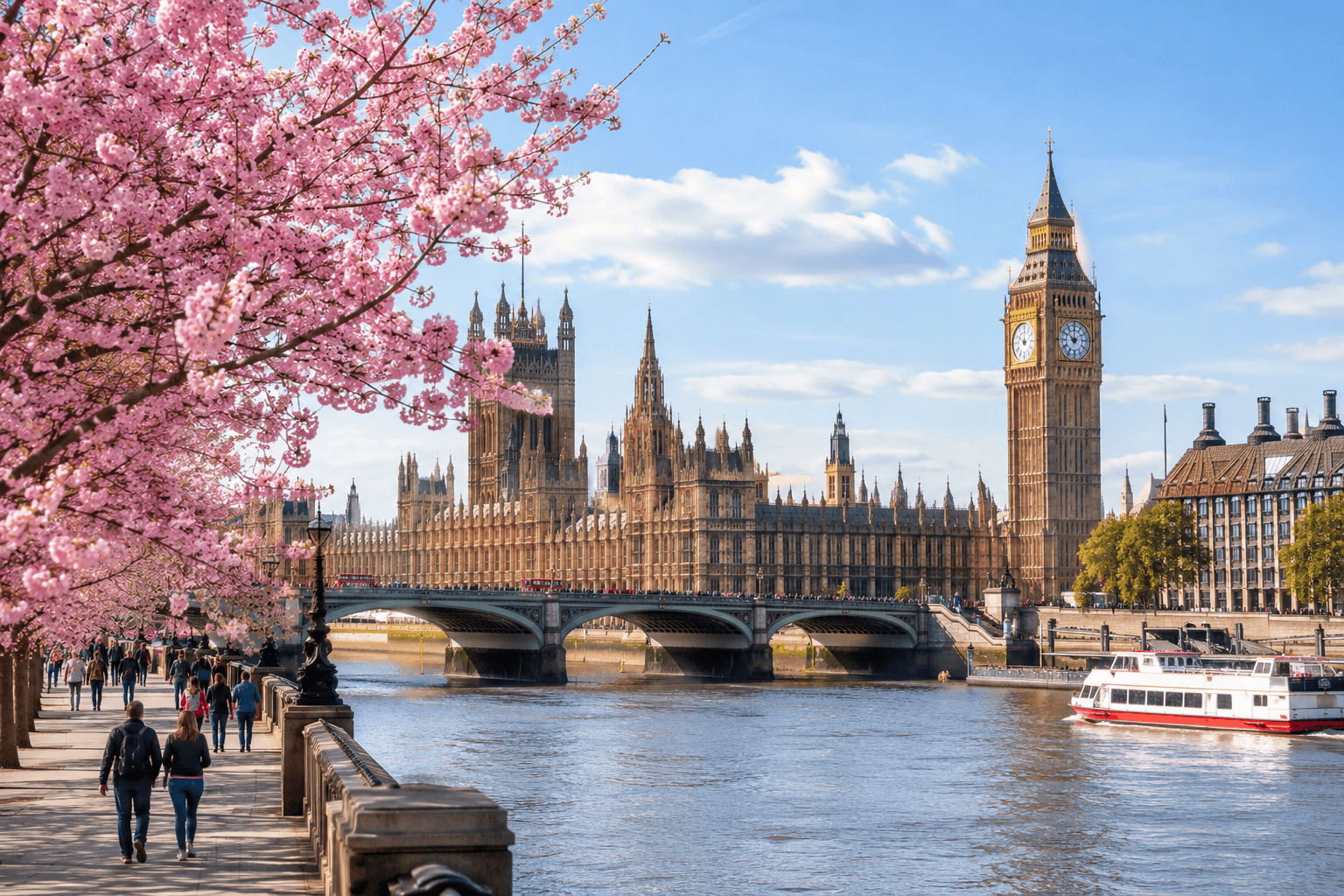Springtime in London near the Thames during March and April
