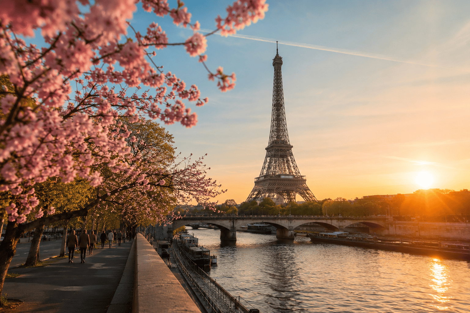 Spring morning by the Seine in Paris for first-time visitors
