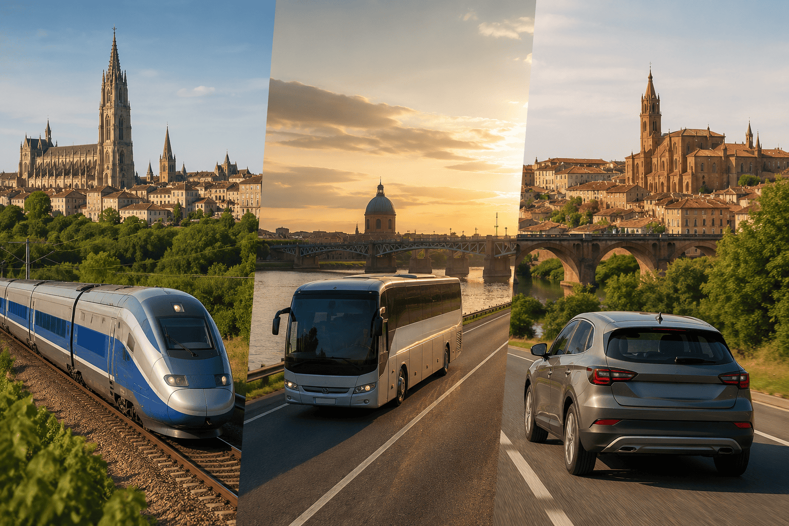 Bordeaux to Toulouse travel options by train bus and car