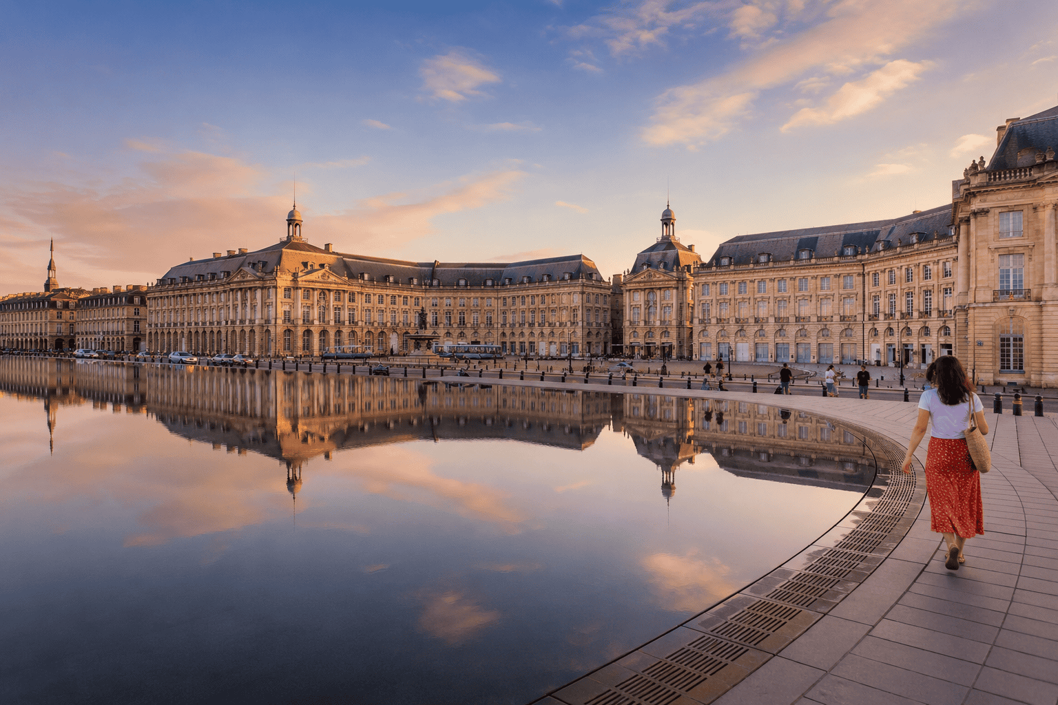 Place de la Bourse in Bordeaux at golden hour