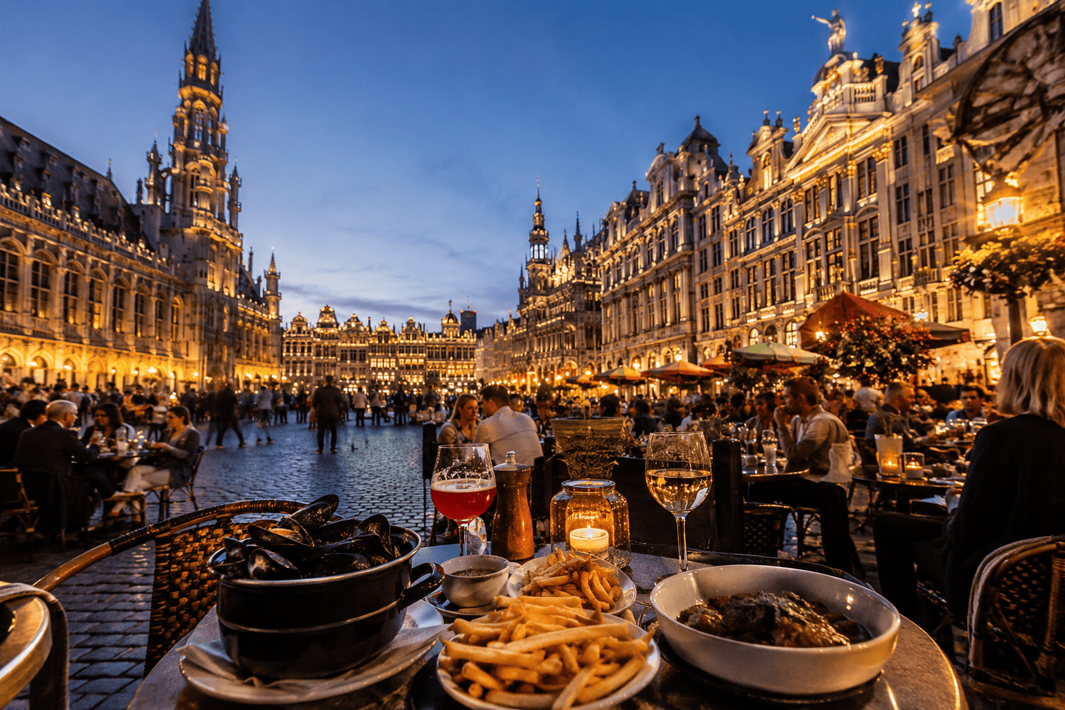 Evening café dining atmosphere in Brussels