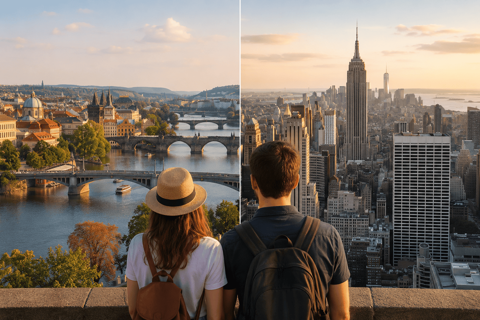 Generated image: Golden hour over two cities