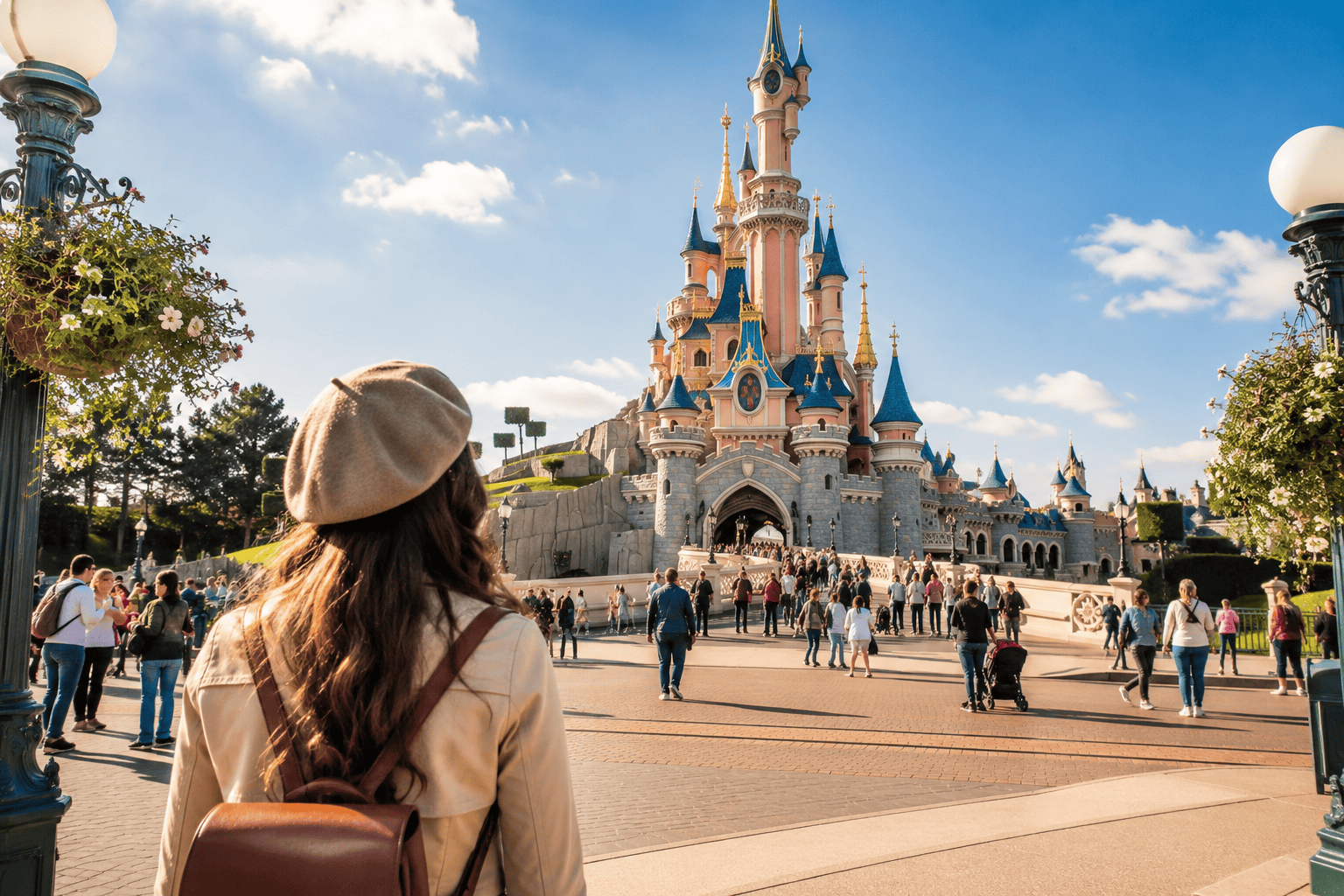 Generated image: Sunny theme park stroll toward castle