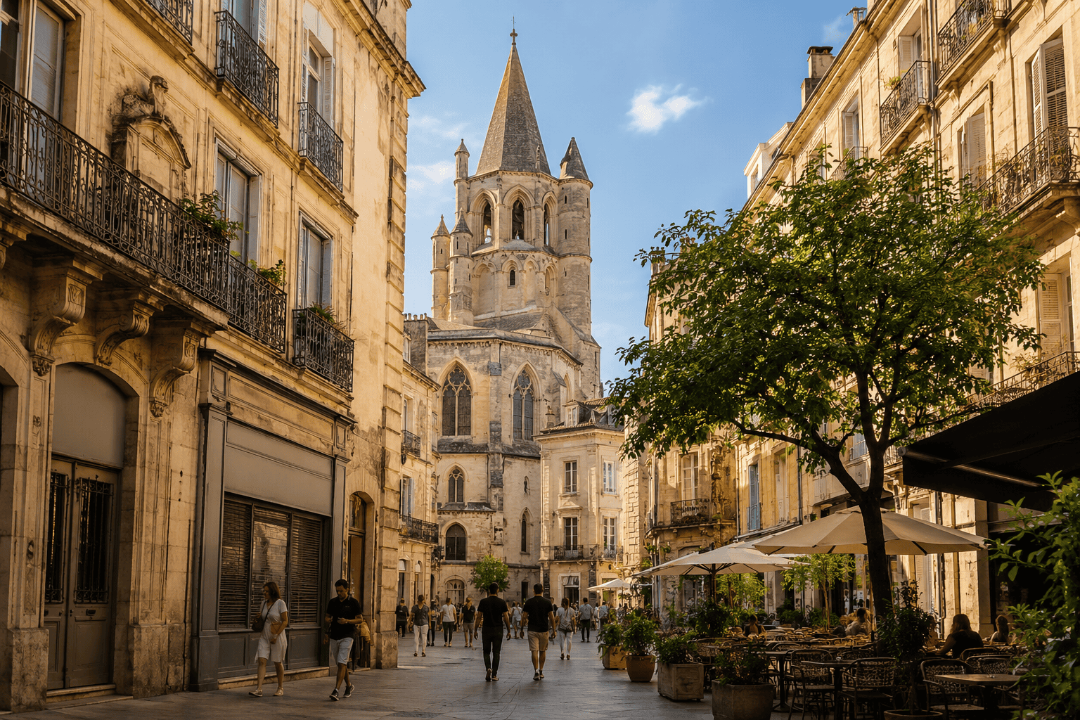 Historic streets and cafe atmosphere in the Ecusson, Montpellier