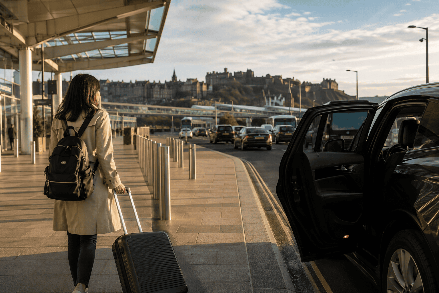 Generated image: Waiting for a ride at the airport