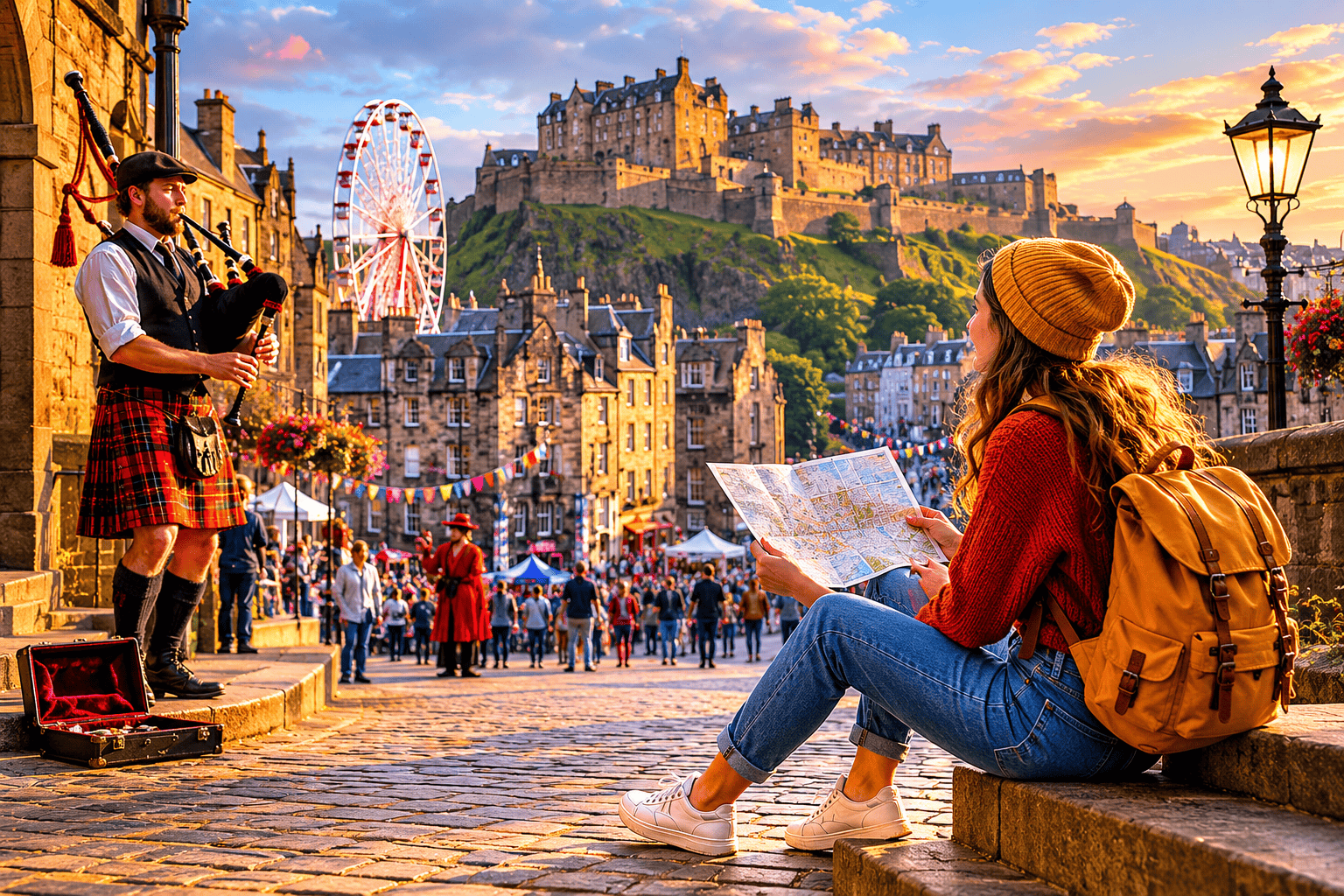 Festival crowds and historic streets in Edinburgh