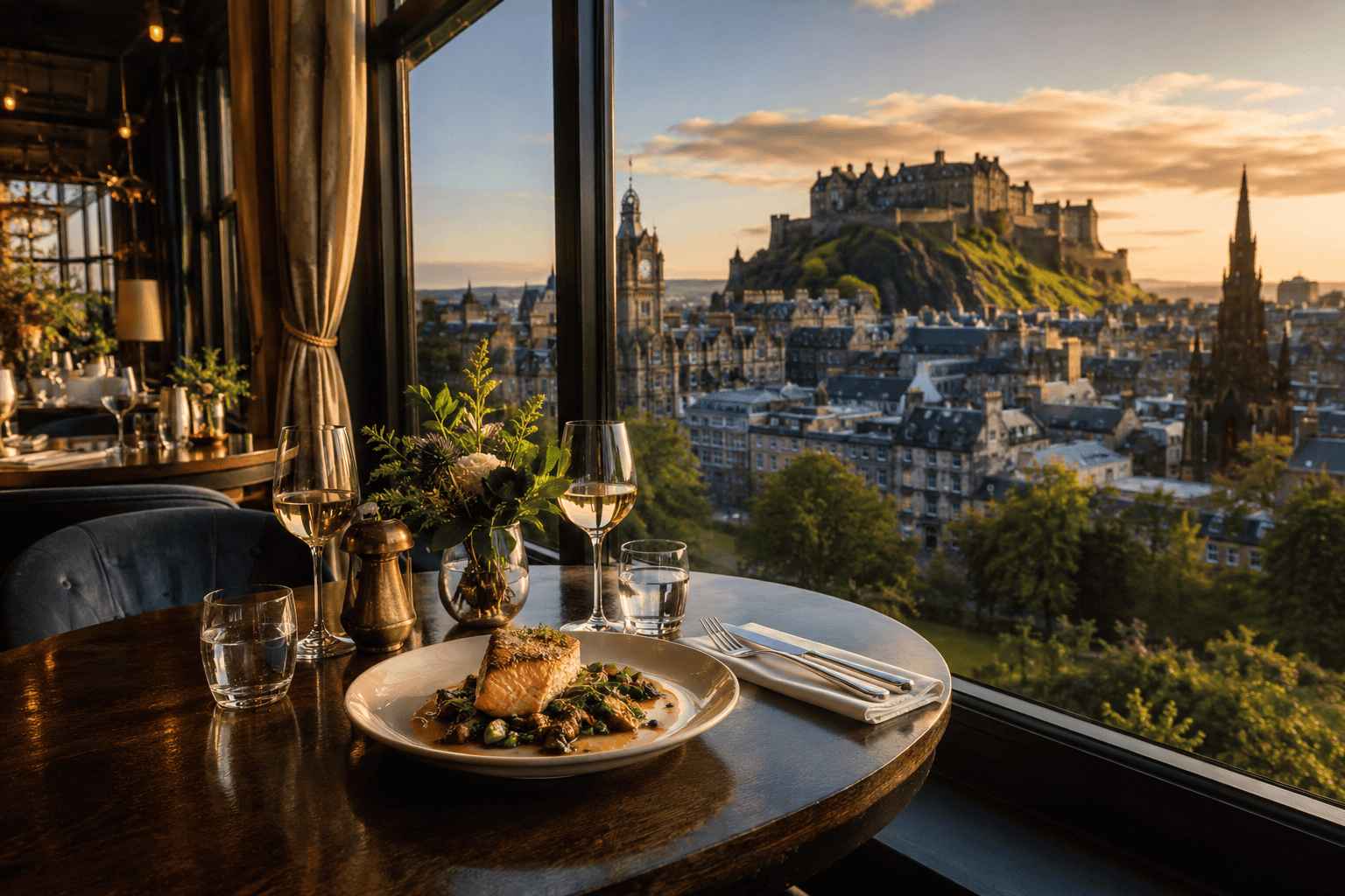 Elegant dining with a castle view in Edinburgh
