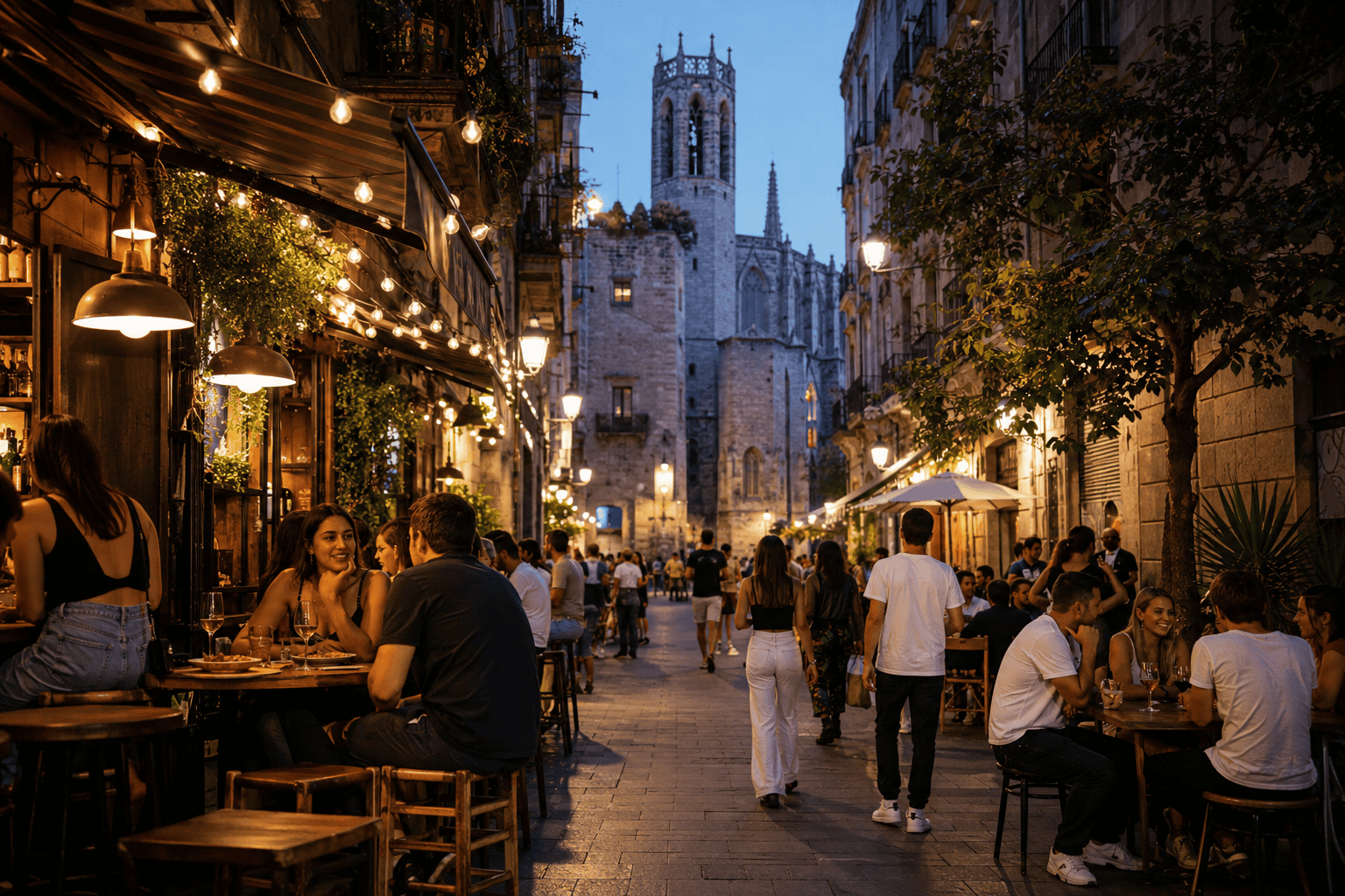 Generated image: Evening tapas gathering in old city