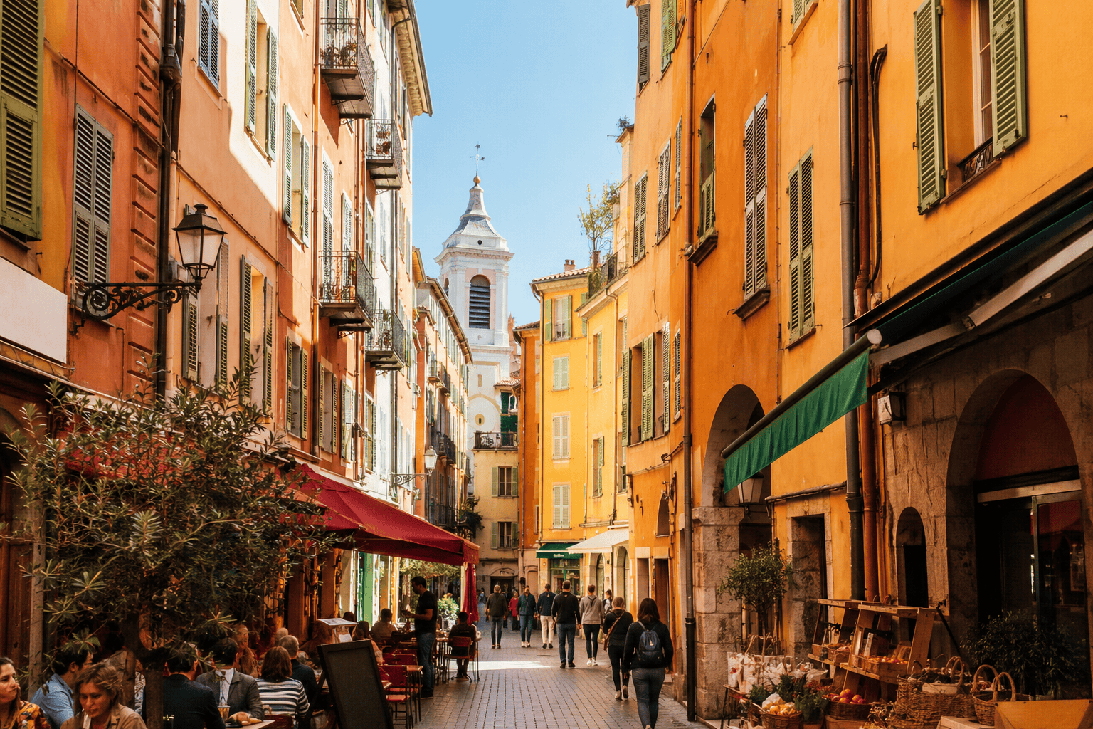 Charming street café scene in Vieux Nice, France