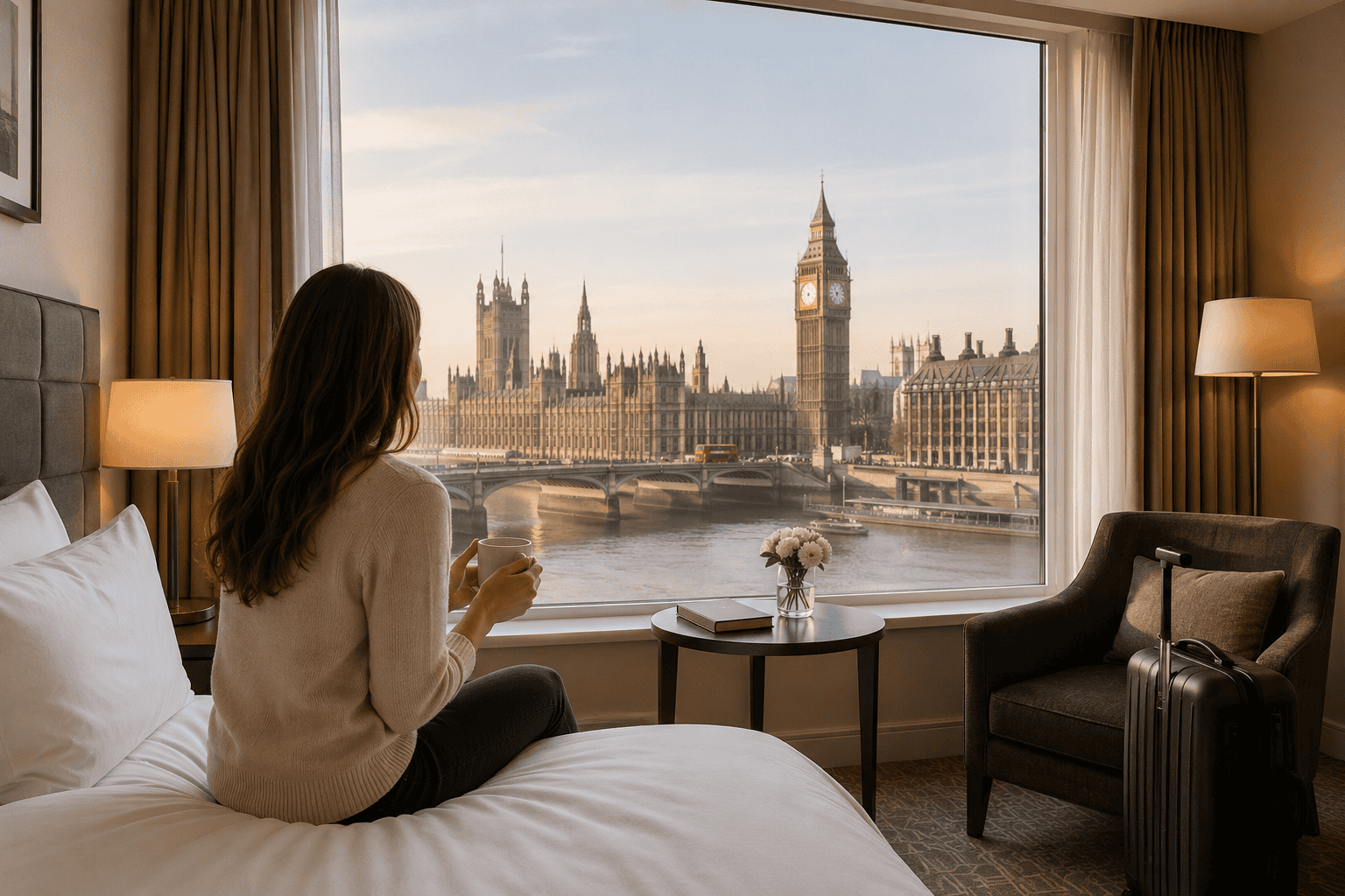 Hotel room view of Big Ben for a first time in London guide