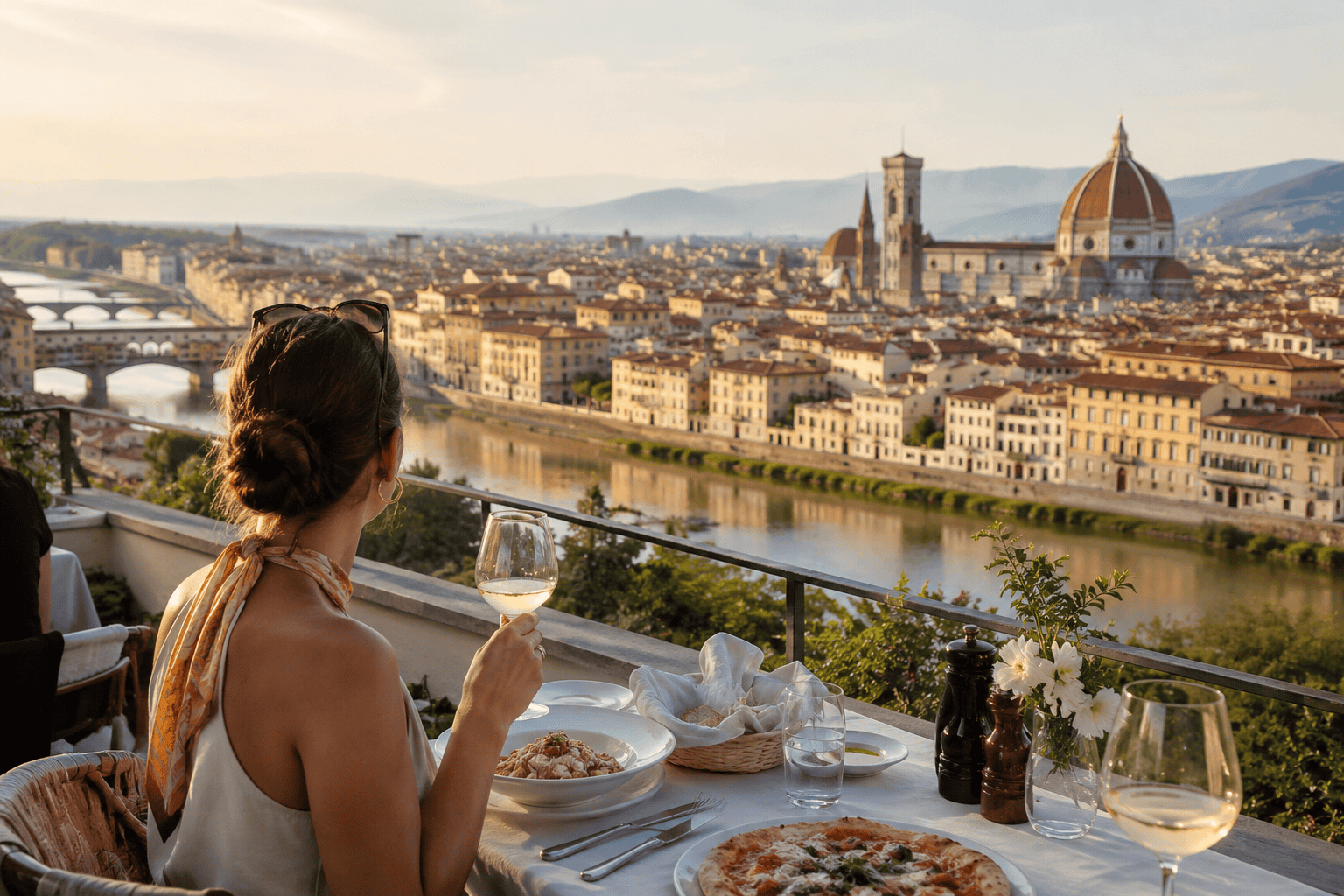 Generated image: Rooftop dining with a view of Florence