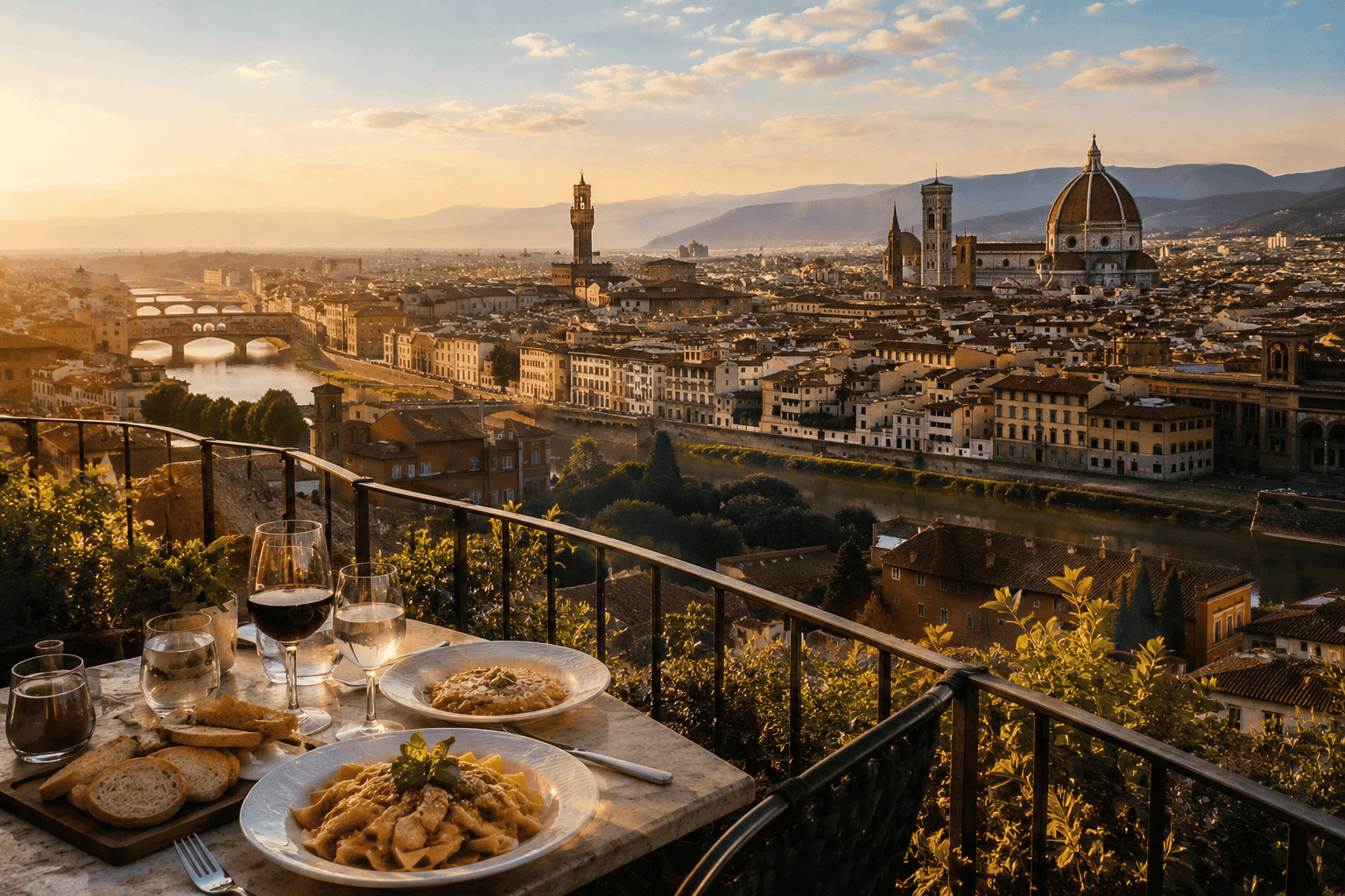 Sunset terrace dining with Florence views