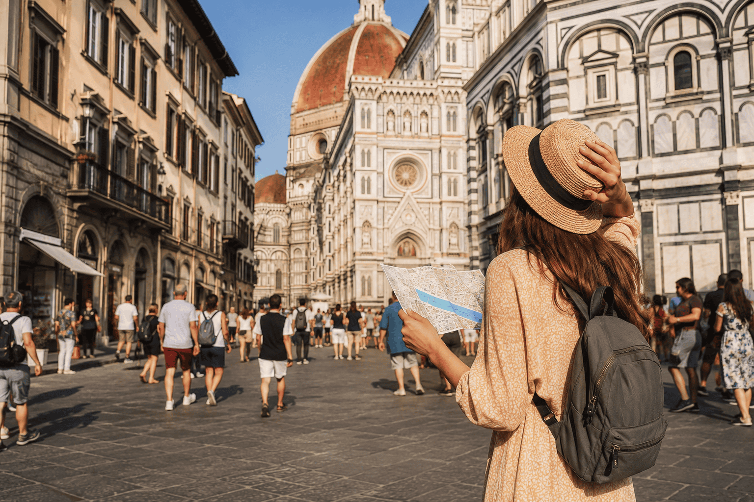 Traveler navigating narrow historic Florence streets