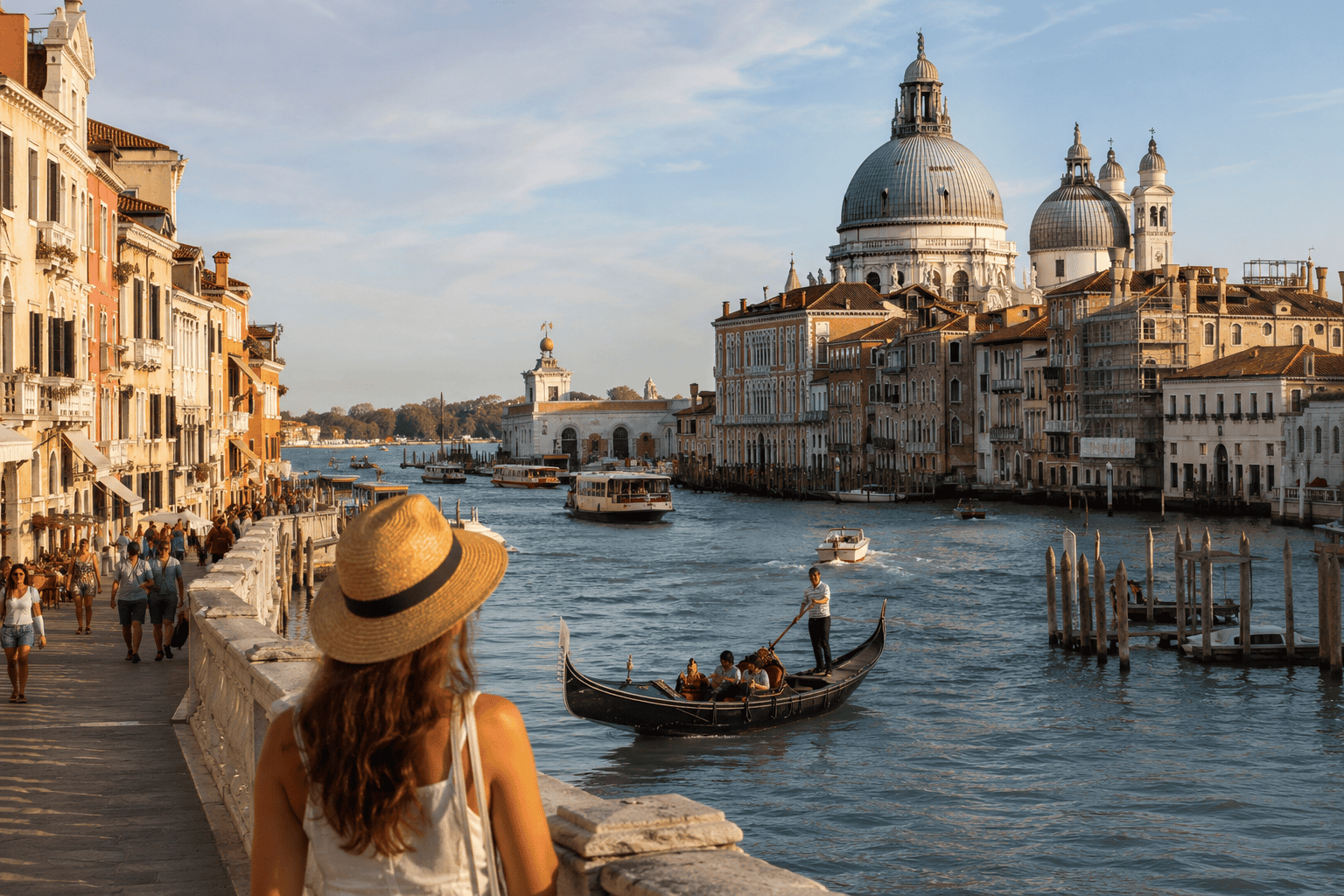 Venetian canal at sunset with historic buildings