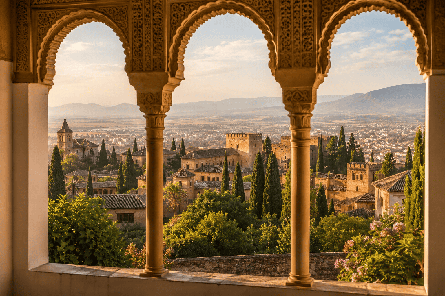 Generated image: Golden hour at a Moorish palace