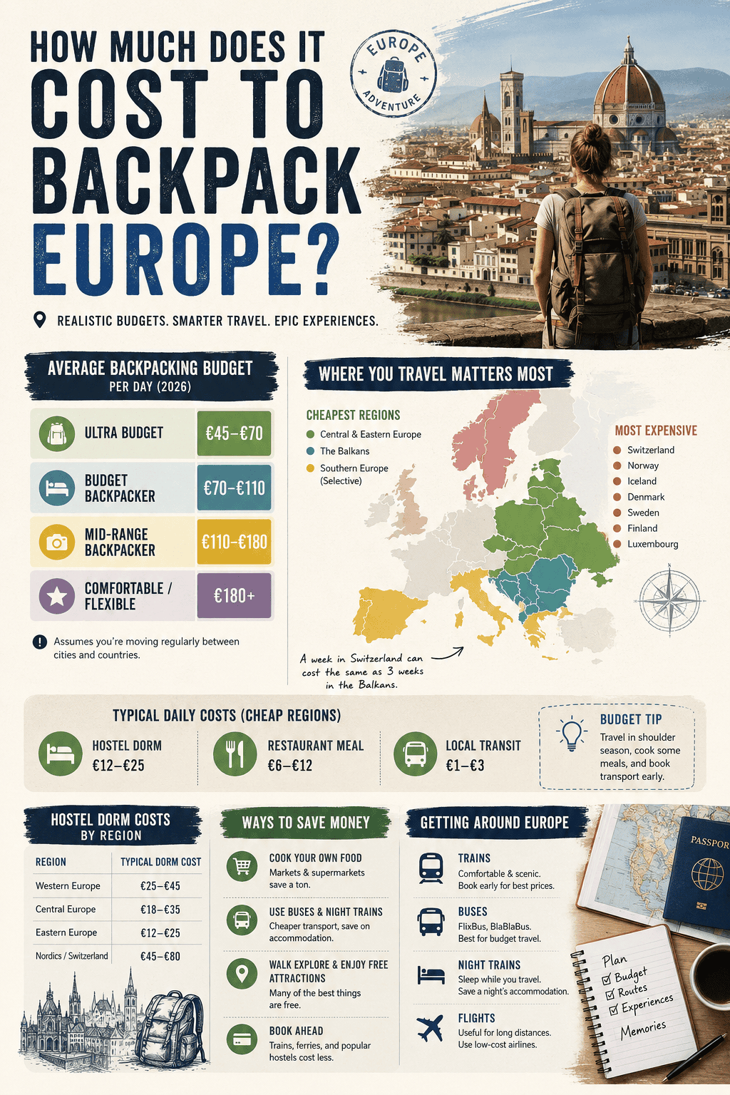 how much does it cost to backpack europe budget guide infographic