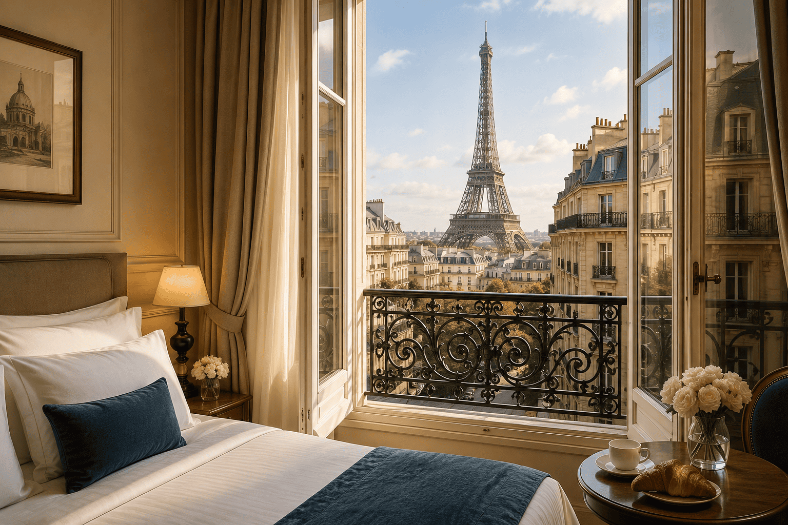 Generated image: Cozy Parisian retreat with Eiffel Tower view