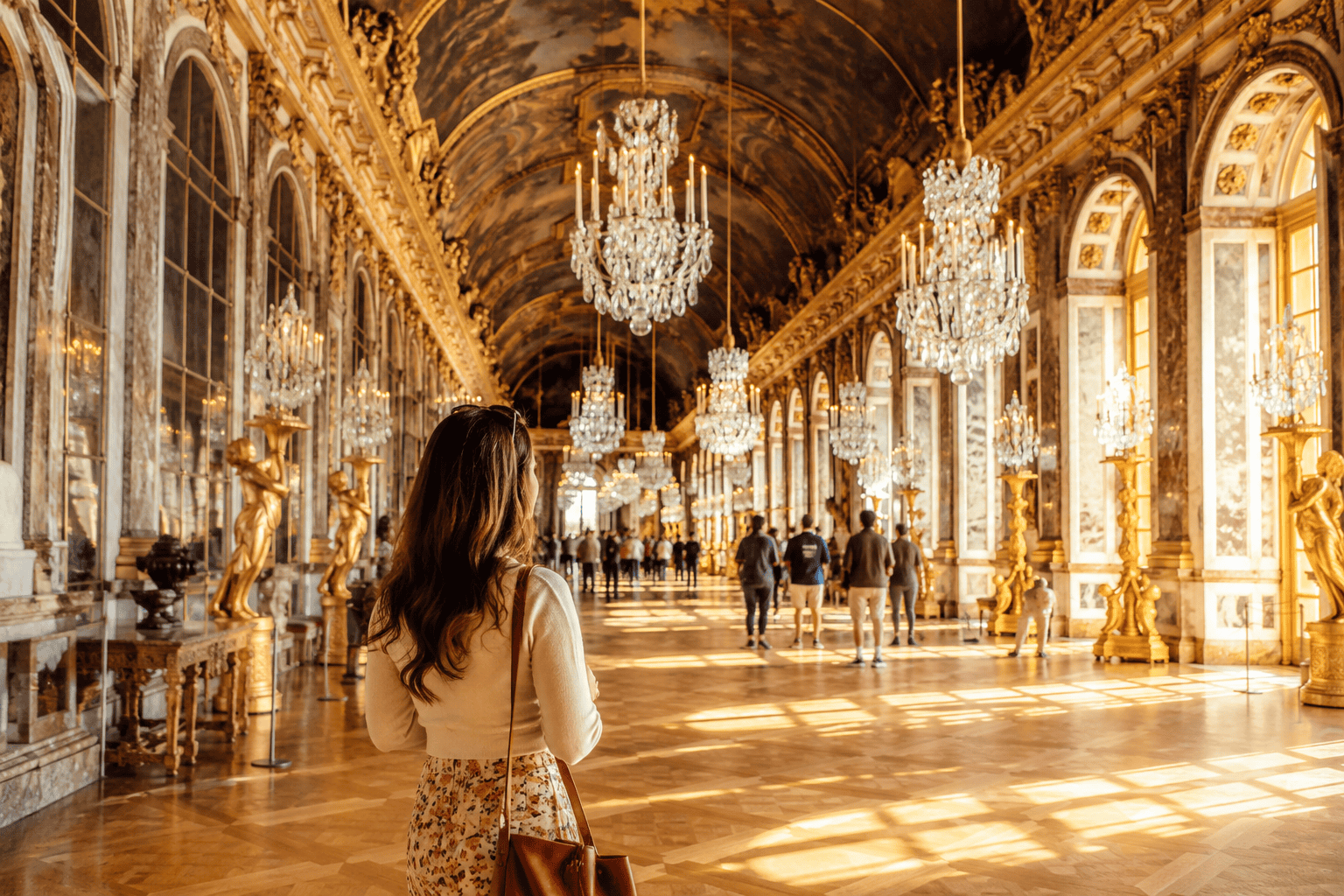Hall of Mirrors at Versailles during a Paris day trip