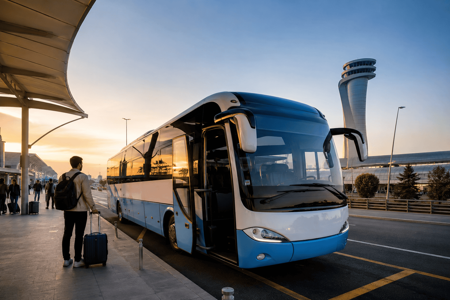 Generated image: Golden hour at the airport terminal
