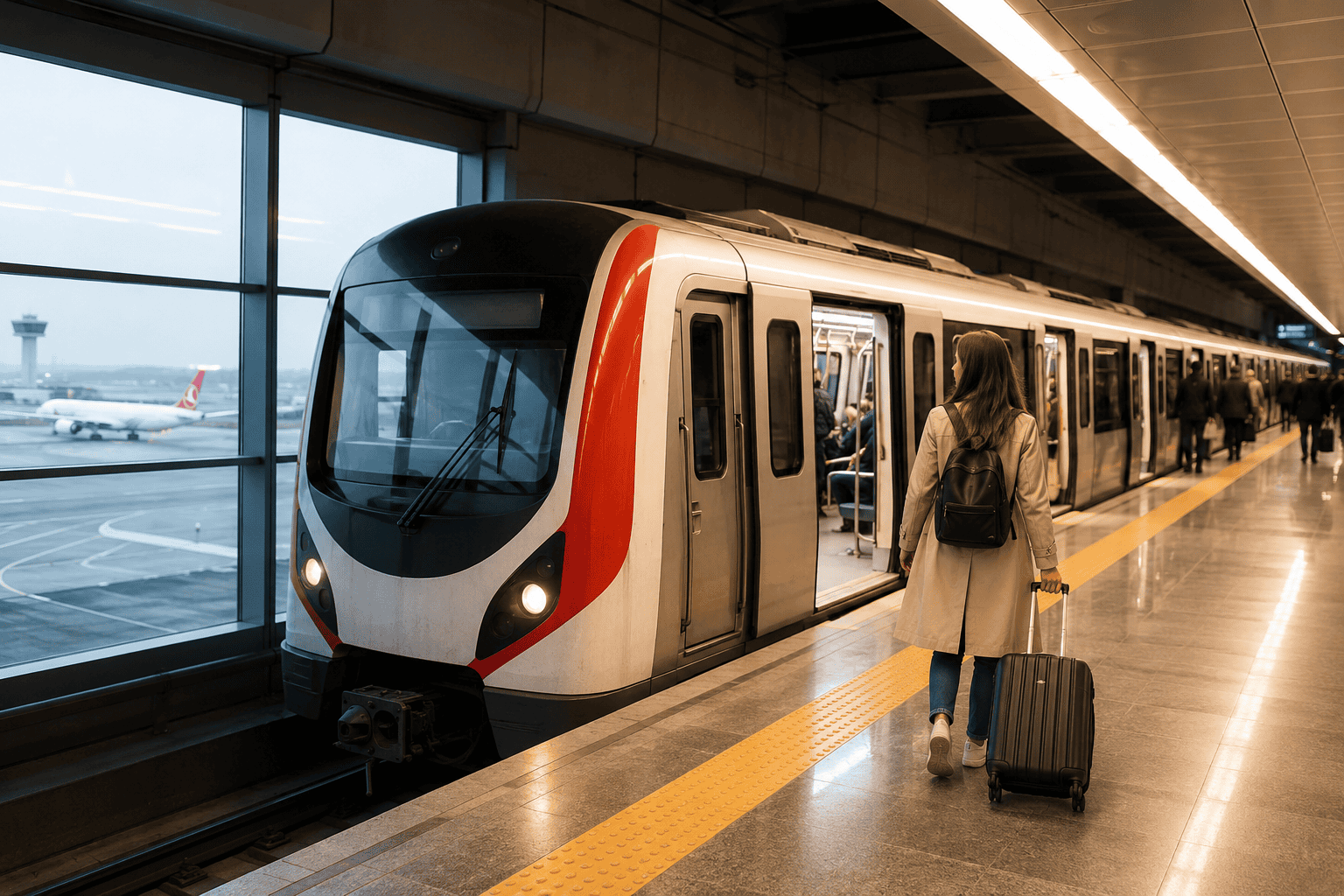 Generated image: Modern metro platform at airport terminal
